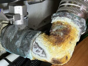 Corroded seacock tail elbow.